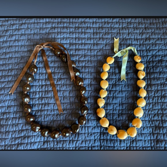 Hawaiian Kukui Nut Lei necklaces ribbon tie closure - Picture 1 of 1